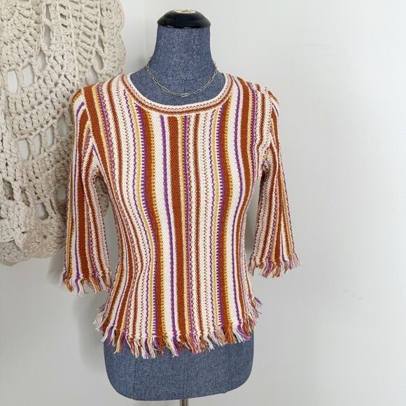 Vanessa Bruno Amira Striped Fringe Trim Sweater Size XS - Picture 1 of 5